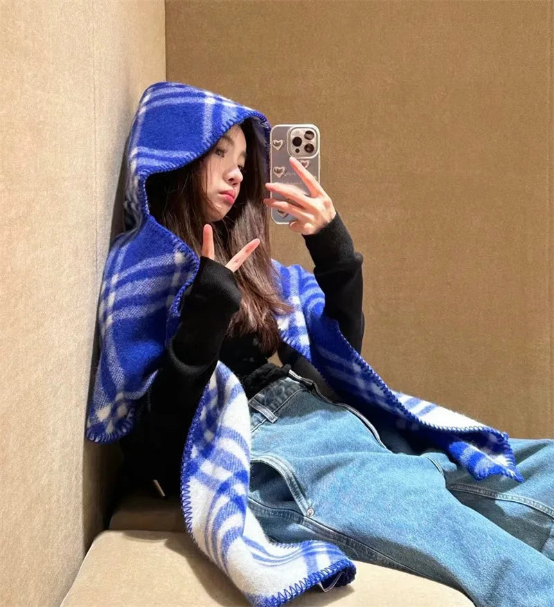 Scarf Shawl Double-Faced Plaid Wool Scarf Neck Warmer Soft Comfortable Fashion Long Scarf for Men and Women