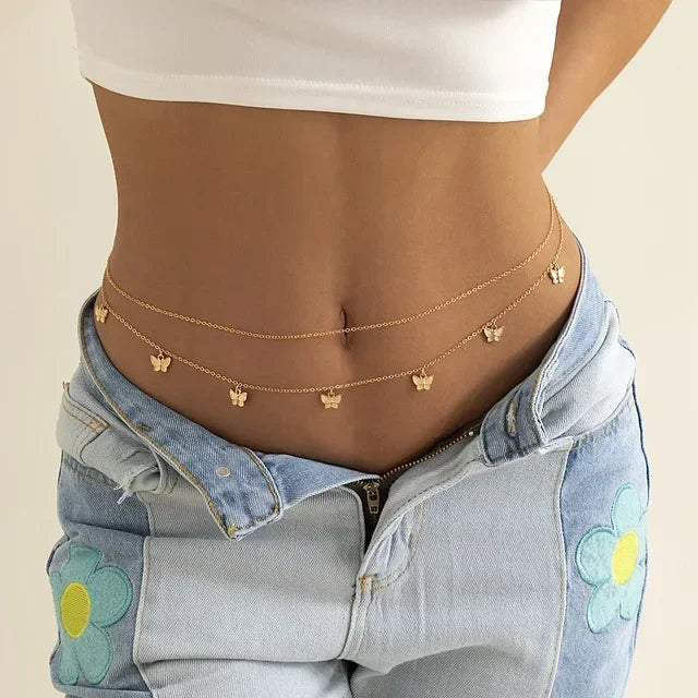 New Fashion Sexy Double Layer Pearl Chain for Women Waist Bead Belly Chain Belly Belt Summer Beach Body Jewelry Festival Gifts