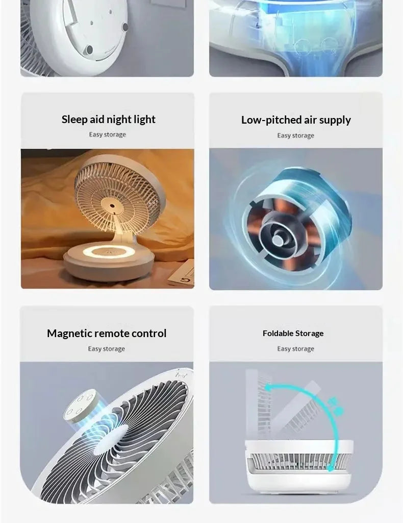 Edon Air Circulation Fan Wireless Suspended USB Rechargeable Night Light Touch Control 4 Wind Speed Folding Electric Fan