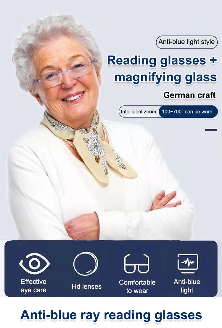 Frameless Smart zoom HD reading glassesAnti-blue Light reading glasses for men and women Near And Far Anti-radiation Glasses