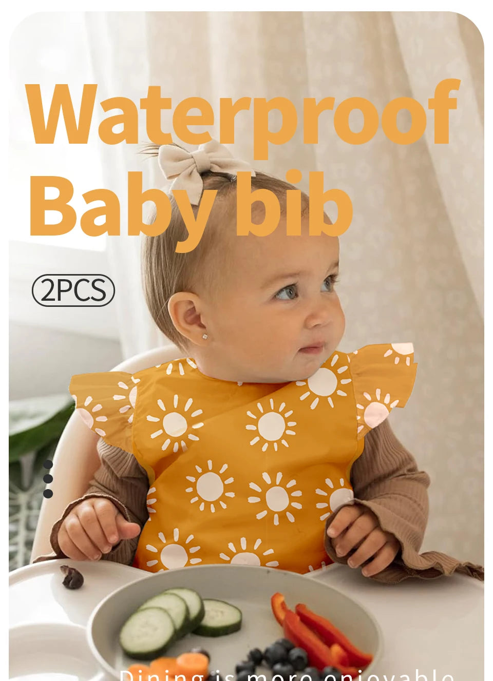 2Pcs/Set 100%Polyester Waterproof Baby Bibs,Lively and Adorable Shoulder Design Sleeveless Smock Feeding Bib Apron