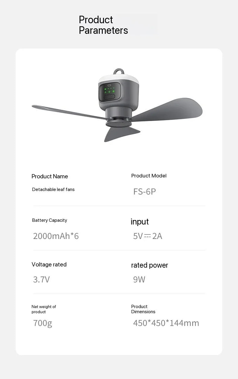 New Remote Control Mini Ceiling Fan USB Wireless Cooling Fan 12000mAh Portable LED Night Light Camping Fan with USB Ceiling Fan