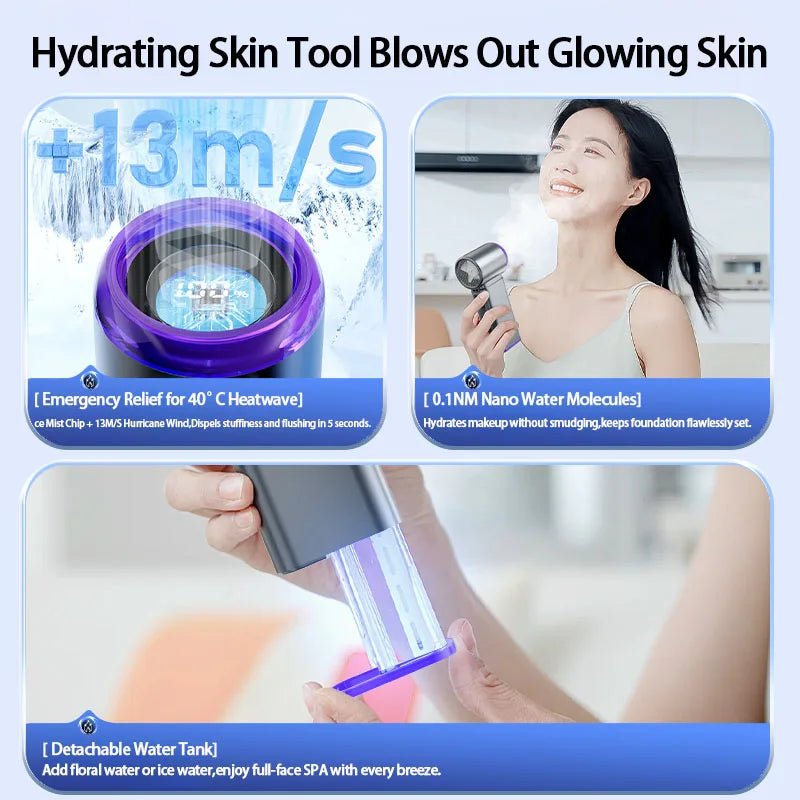 Portable Misting Fan Handheld Fan Electric Hand Fans Ice Wind At 199 Gear Nano Cold Mist Cooling Fan USB Rechargeable