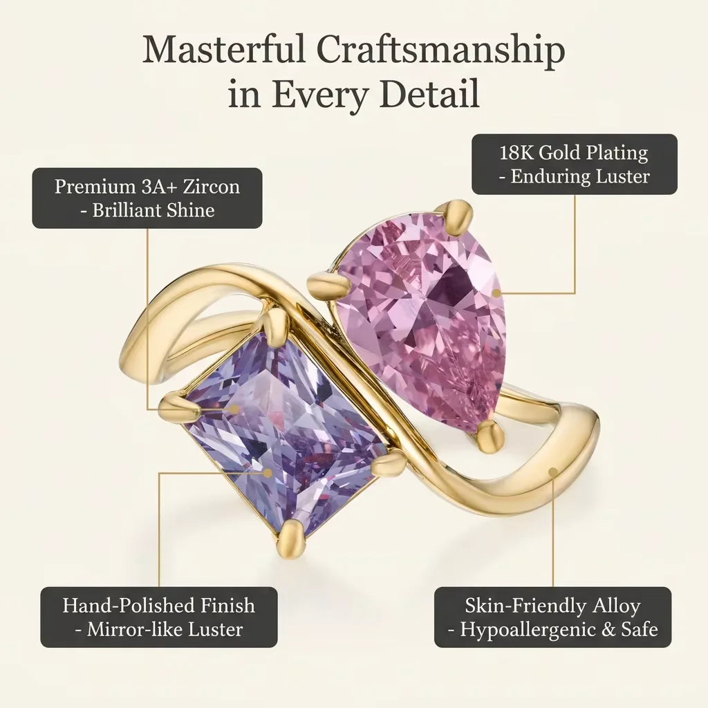 Custom Mother Daughter Birthstone Ring Personalized Infinity Bond Two Stone Ring 18K Gold Plated Jewelry Gift for Mom