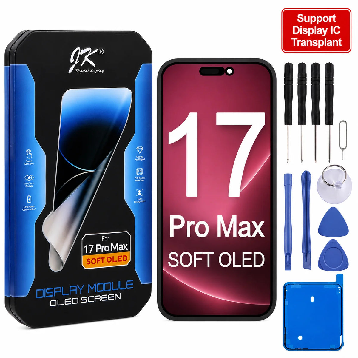 JK Flexible Soft OLED Display Assembly for iPhone 12 13 14 15 16 17 Pro Max Plus Screen Replacement Part