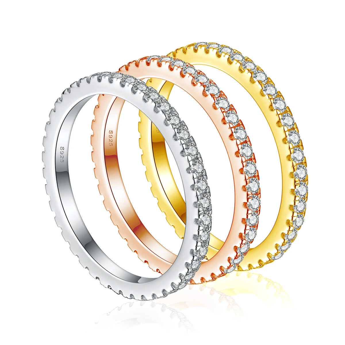 1.5mm All Moissanite 925 Sterling Silver Ring For Women with White Gold Plated Lab Diamond Engagement Wedding Band Jewelry