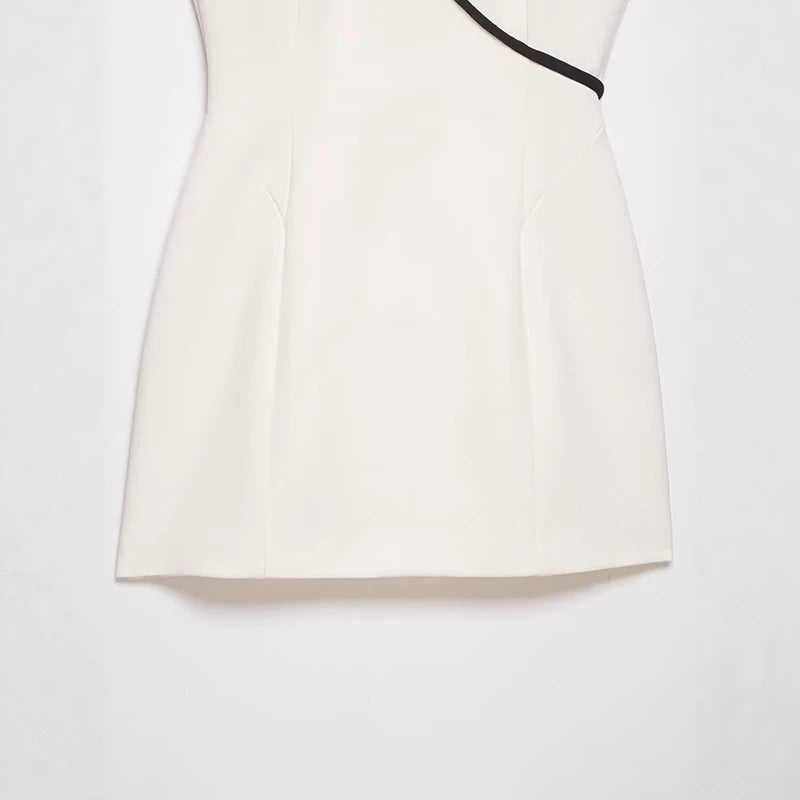 White Patchwork Mini Dress Women Fashion Sleeveless Off Shoulder High Waist Slim Mini Dresses 2026 Evening Party Summer Dresses
