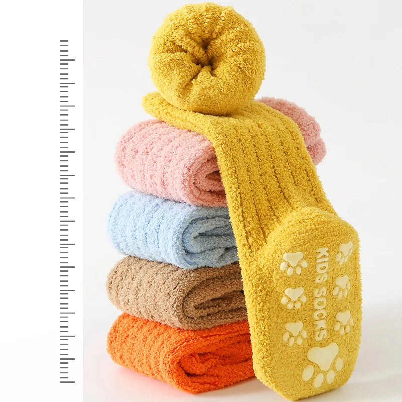 Winter Children Socks Non-slip Baby High Tube Socks Warm Plush Thicken Toddler Boys Girls Middle Tube Sock for 0-4 Year