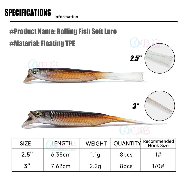 Competition Edition Floating TPE Soft Bait 2.5" 3" Midosto Wacky Rig Lure Rolling Action for High-Pressure Fishing for Bass Pike