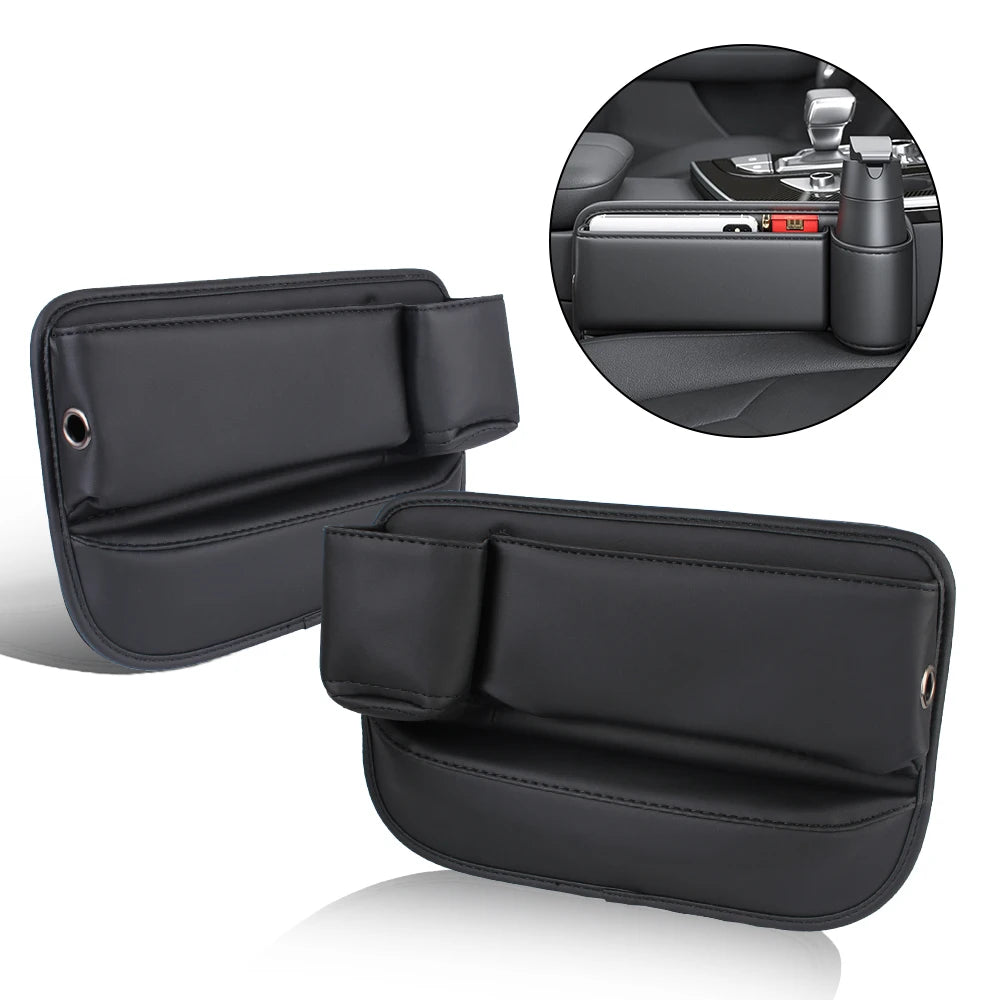 Auto Console Side Storage Box Pu Leather Car Seat Gap Organizer with Cup Holder for Cellphones Car Interior Accessories