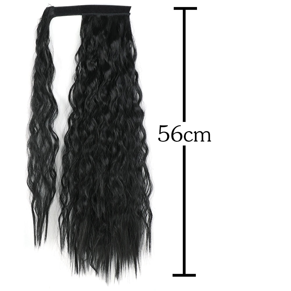 LANSA Synthetic Long Curly Ponytail Natural Puff Wrap Around Clip In Ponytails Hair Extensions Black Brown Ponytail For Women