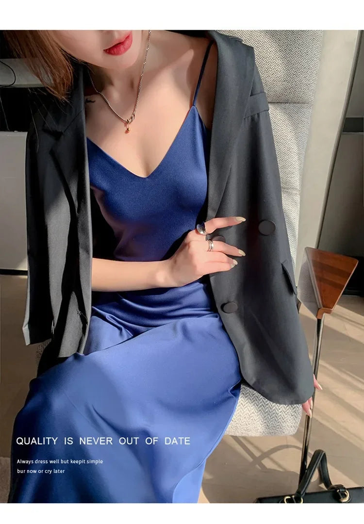 Silk V-neck Slim-fit Satin Dress Sexy Strap Long Gown for Women New 2025 Spring Summer Inner Wear Dress Elegant Lady Dress