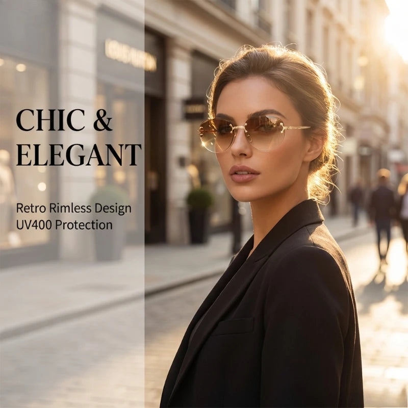 Rimless Sunglasses Irregular Fashion Popular Women Men Shades Small Square Sun Glasses for Female Male Summer Traveling Oculos