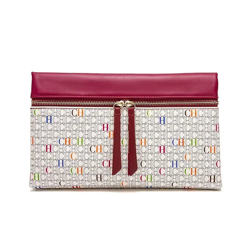 CH Clutch Bag Women Colorful Logo Print Zipper Evening Purse PU Leather Top Flap Handbag For Party Wedding Bolsos