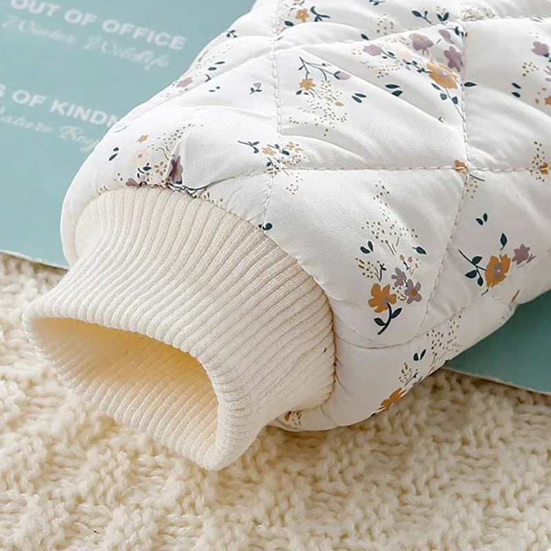 2024 Fall & Winter Baby Clothes 0-2 Y Sweet Toddler Girls Floral Fur Lining Rompers Infant Newborn Warm Jumpsuit with Hat