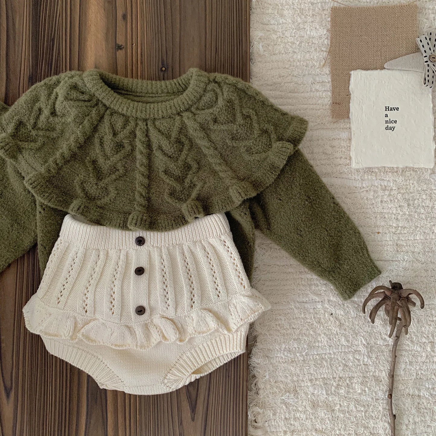 4487 Baby Clothing Set 2024 Autumn and Winter Baby Knitted Sweater Suit Twist Sweater +pp Short