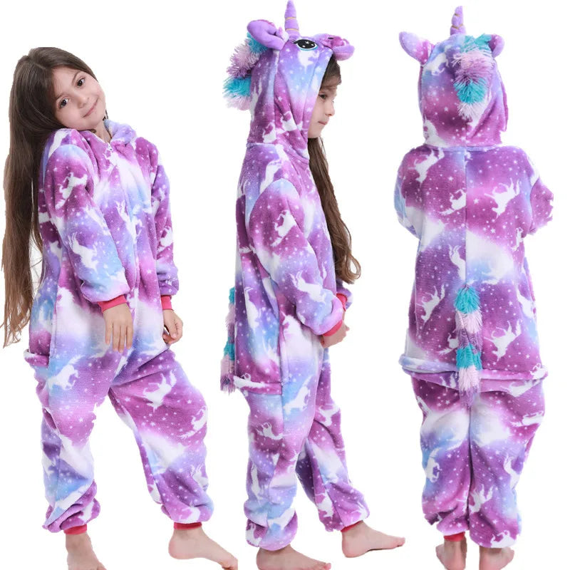 Baby Girl Clothes Kigurumi Children Unicorn Pajamas Winter Animal Cartoon Sleepers Stitch Cat Onesie Kids Costumes Jumpsuit