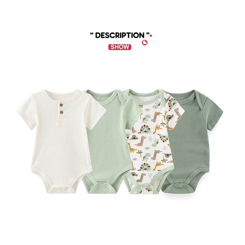 Kiddiezoom 4PCS/Lot Unisex Baby Boy Girl Bodysuits Short Sleeve Infant Onesies First Christmas Baby Clothes