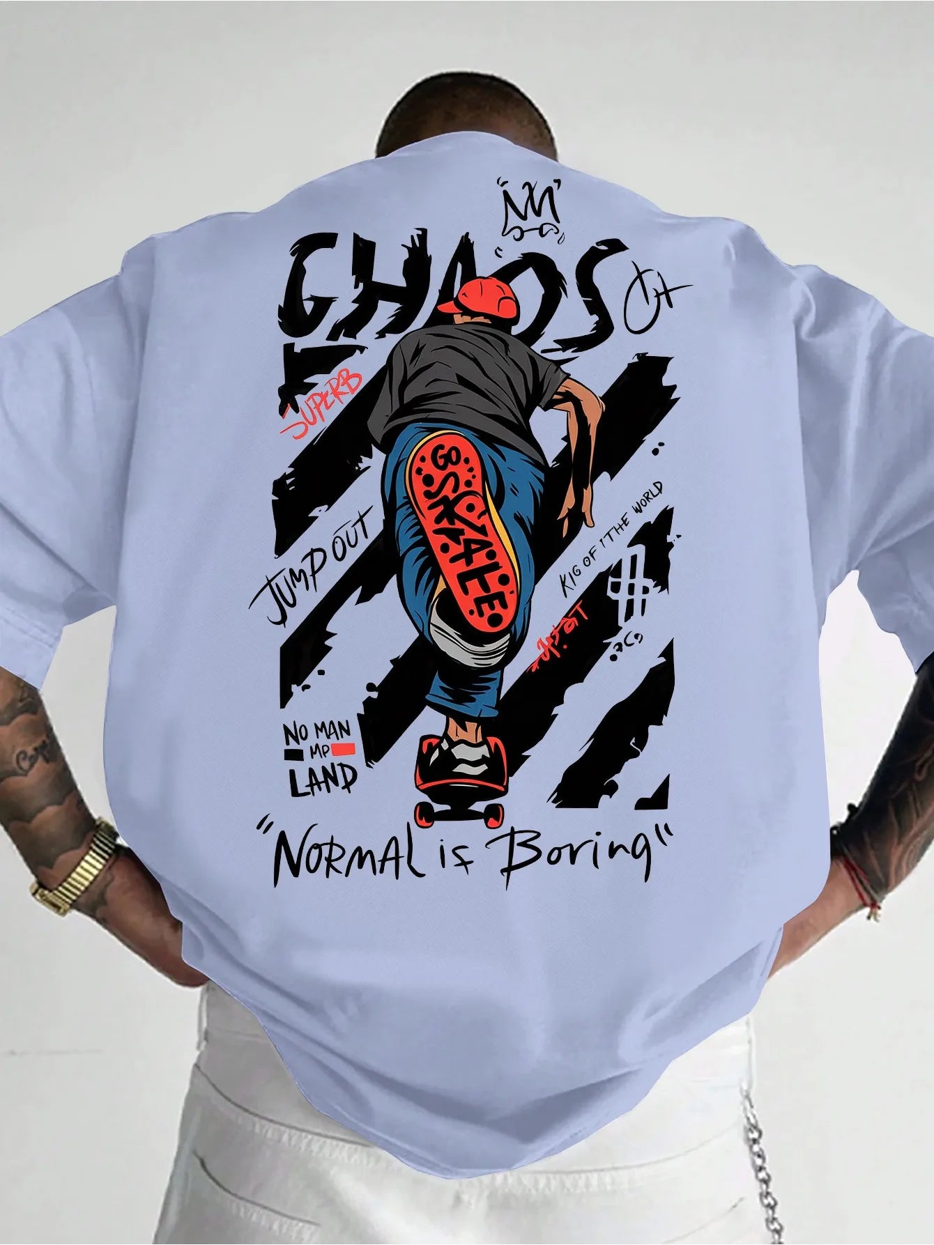 Summer Men Skateboarding Athlete Graffiti Letter T-shirt 100% Pure Cotton Soft Fabric Versatile Comfortable Suitable Daily Use