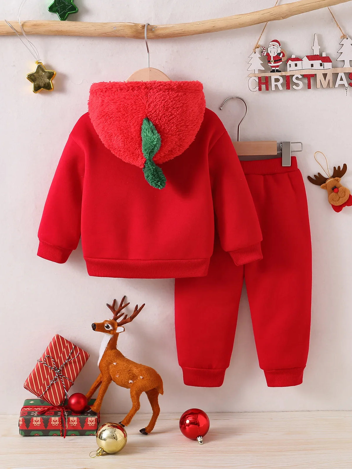 Newborn Baby Red Dinosaur Romper 2-Piece Set Hooded Bodysuit Jumpsuits One-pieces Christmas Toddler Outfits