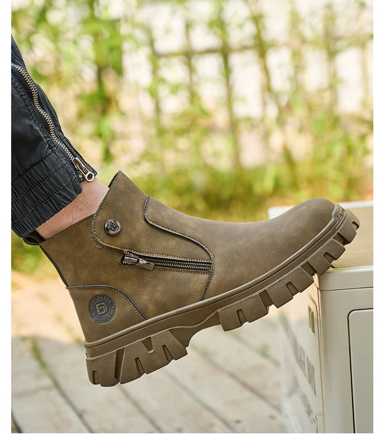 Steel Toe Work Boots side zipper anti-slip work shoes  Anti-Smash Anti Puncture industrial construction waterproof safety shoes