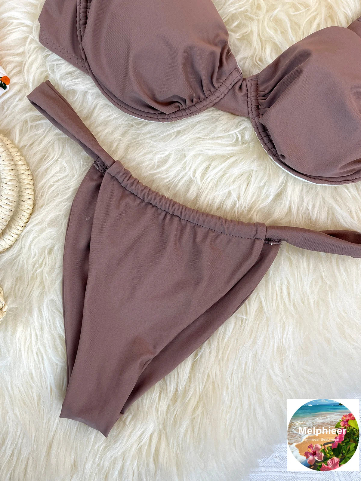 Melphieer Women's Solid Color Bikini Set Strappy Bandage Push-Up Swimsuit Summer Lady Beach Pool Club Swimwear Bathing Suit