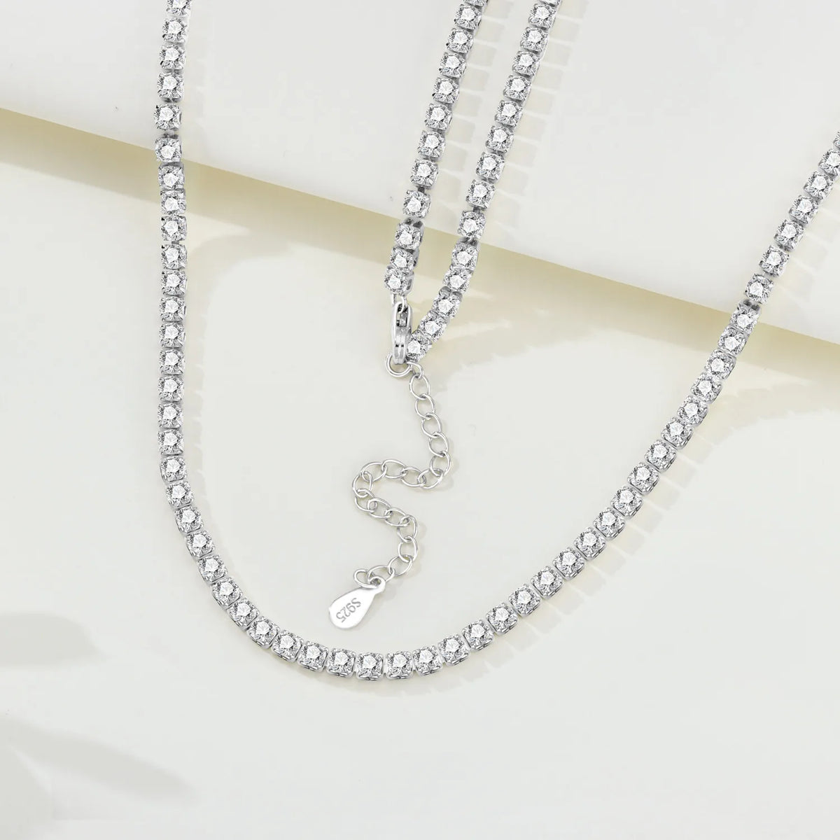 MISEFF S925 Sterling Silver Necklace 2mm & 3mm Cubic Zirconia Tennis Chain Necklace for Women Exquisite Jewelry Birthday Gift