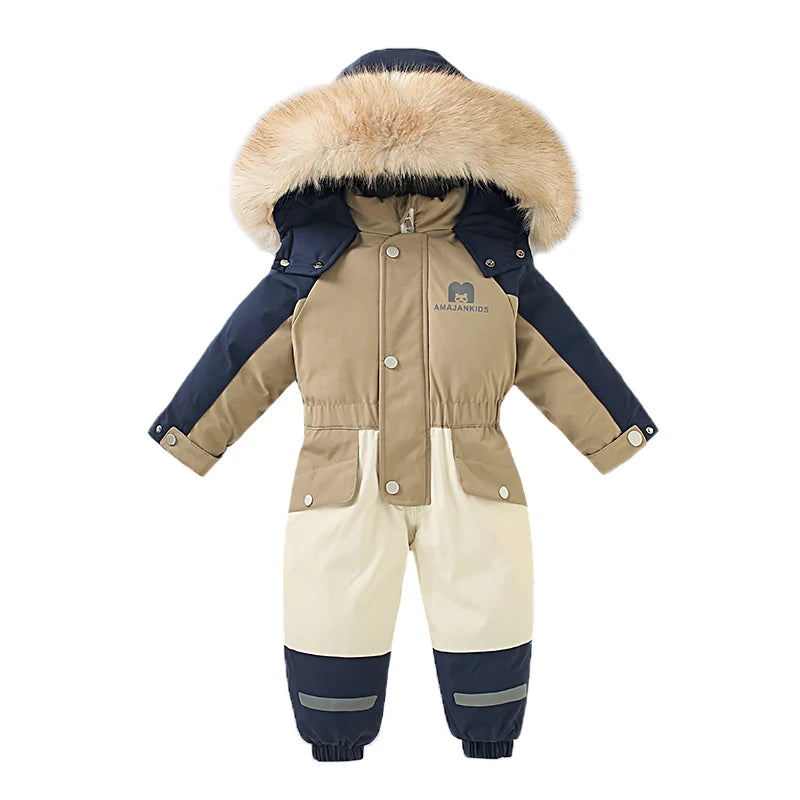Children Winter Ski Suit Thicken Baby Jumpsuit Warm Boys Snowsuit Waterproof Hooded Fashion Baby Girls Clothes 1-5 Years