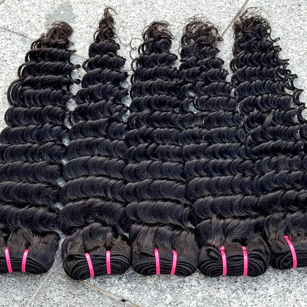 Deep Wave Bundles Natural Color 100% Human Hair Bundles Hair Weave Extension Deep Curly Bundles for Black Women 100g/Bundle