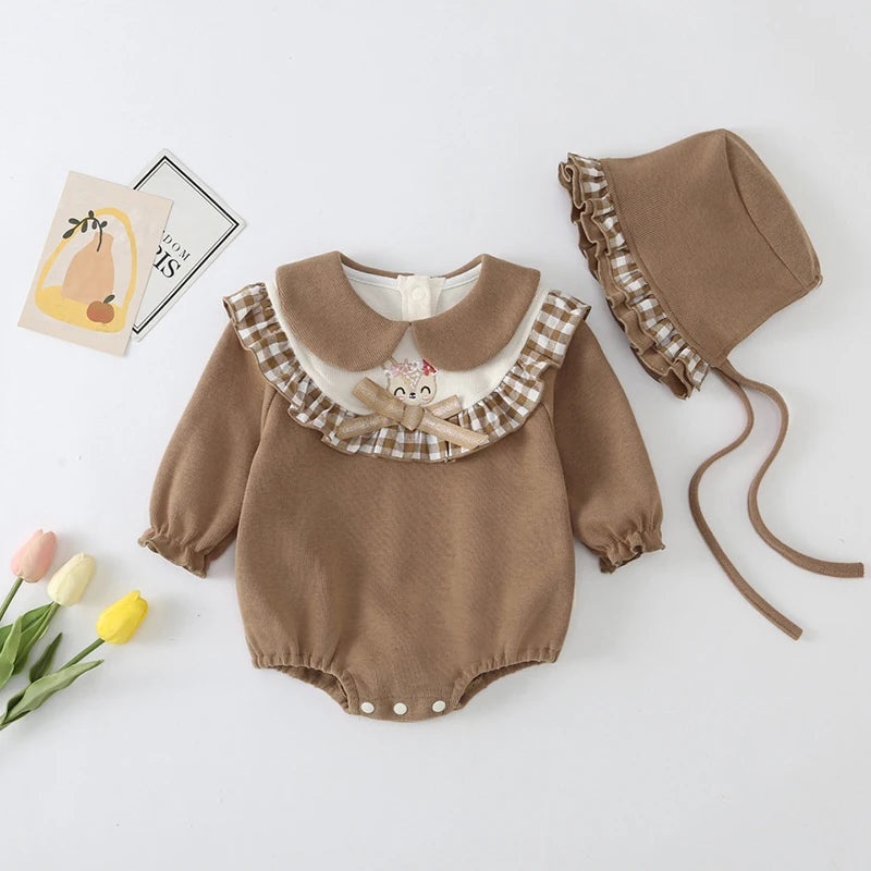 Newborn Romper Chinese Style Ink Painting Newborn Baby Girl Bodysuits +Hat Cotton Girls Jumpsuits Infants Onesie Outfits Clothes