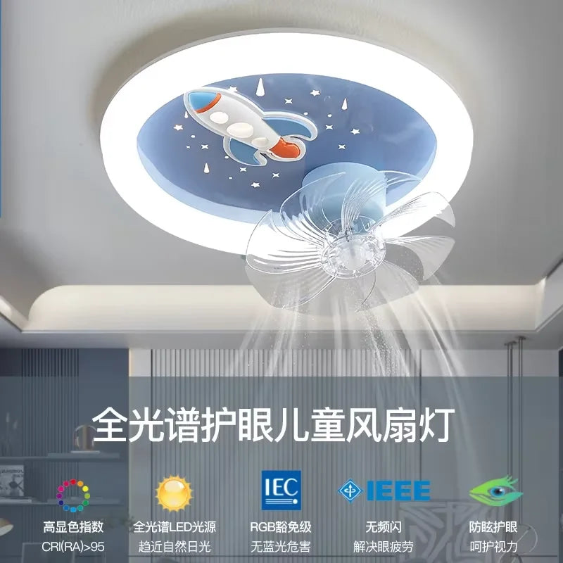 Modern Kids Room Ceiling Fan Light Cartoon Moon Astronaut Ceiling Lamp Boy Girl Bedroom Nursery Study Chandelier Ceiling Lights