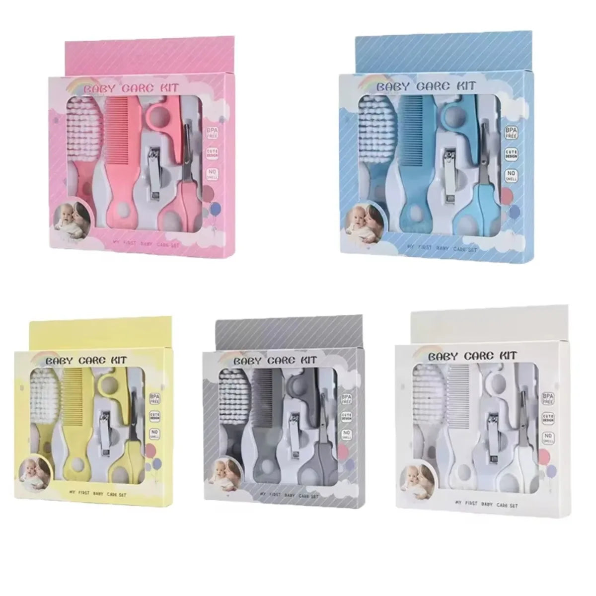 Baby Grooming Kit Baby Care Set BPA Free Cute Design Comb Brush Nail Clippers Scissors Safe Newborn Infant Grooming Tools