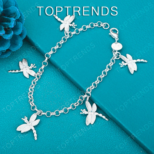 Wholesale 925 Sterling Silver Zircon Dragonfly Pendant Bracelet For Women Classic Charm Jewelry Birthday Party Gift Accessories