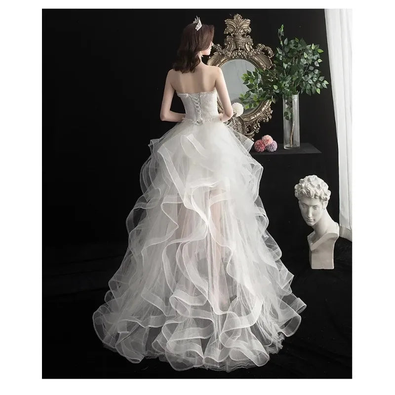 New Front Short Long Back Strapless Wedding Dress Sweet Bride Dress