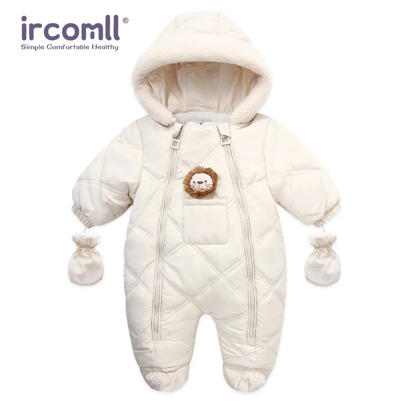 Ircomll Hight Quality Newborn Baby Winter Clothes Snowsuit Warm Fleece Hooded Romper Cartoon Lion Jumpsuit Toddler Kid Outfits