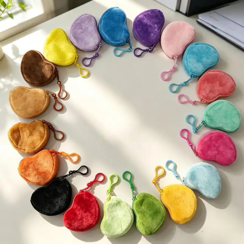 Solid Plush Heart Coin Purse Women's Cute Wallet ID Card Bag Keychain Minimalist Coin Bag Kawaii Wallets For Women Gift