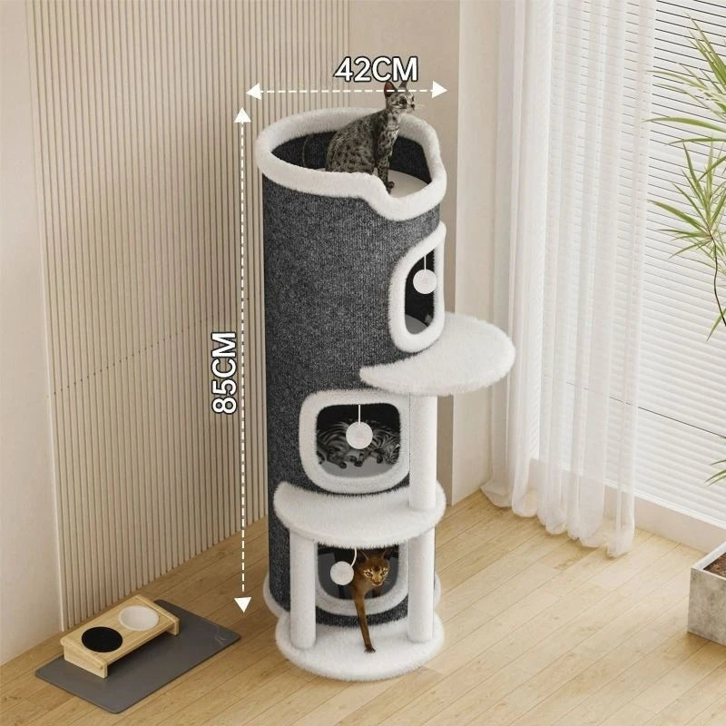 Cat House with Cozy Large Condos Spacious Cat Bed with Luxury Flower Perch Pompom Ball Cat Furniture for Indoor Cat Toys