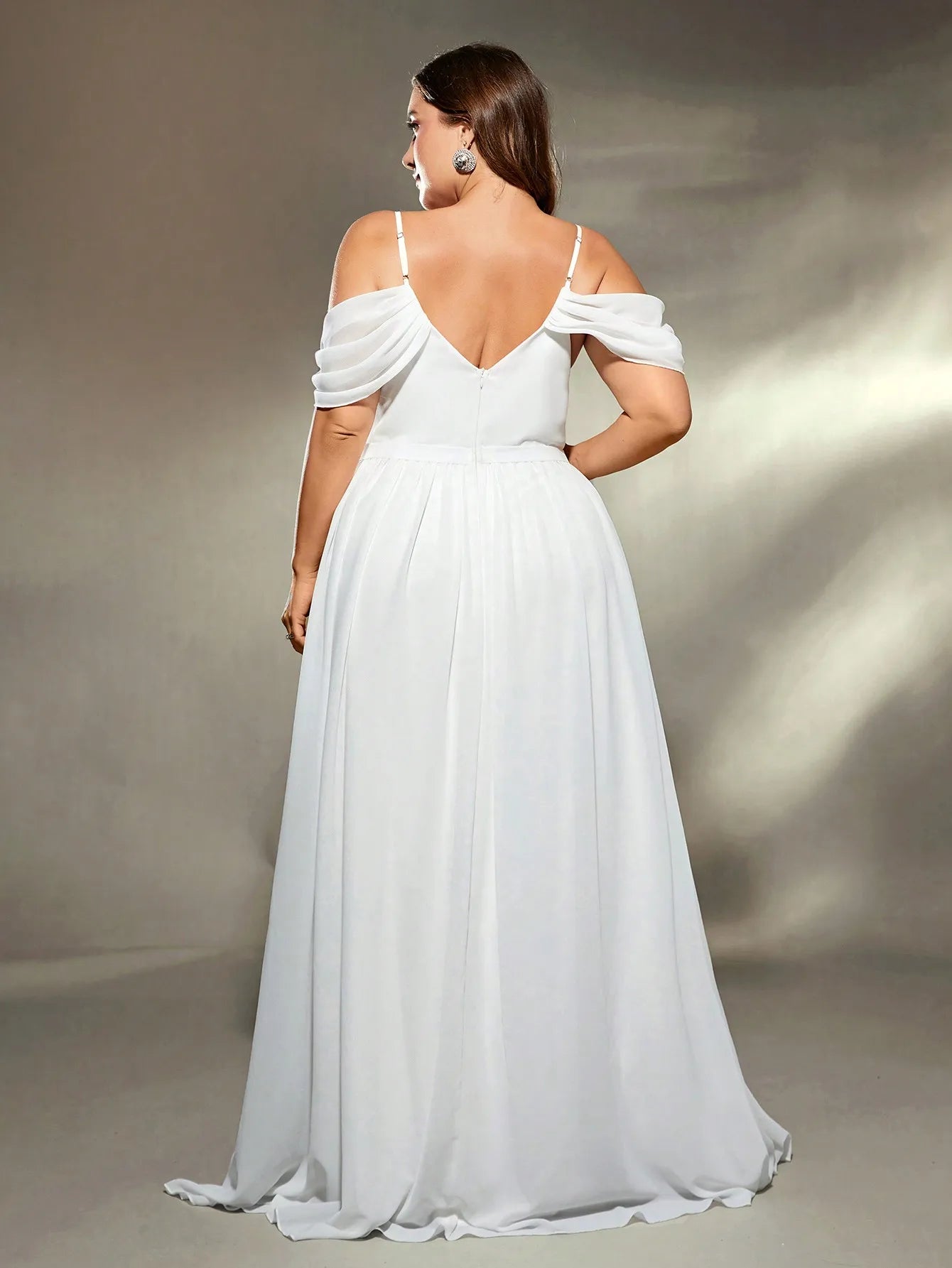 Mgiacy Halter V-neck drop sleeves irregular folding cross chiffon big wedding dress Evening gown Ball dress Party dress Bridesma