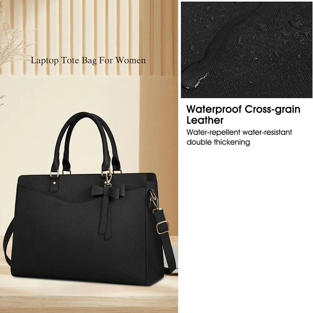 Laptop Bag for Women 15.6 Inch PU Leather Laptop Tote Bag Work Business Office Briefcase Large Lightweight Handbag Shoulder Bag