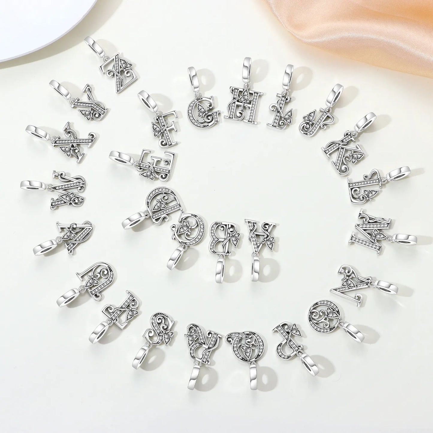 2026 New 925 Sterling Silver Zircon Scroll Grass Pattern 26 Letter Bead Charms for Women Fit DIY Bracelet Necklace Jewelry Gift