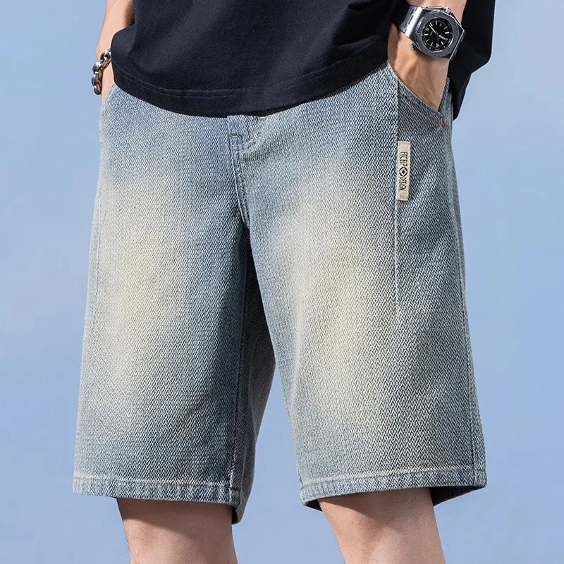 Men Trend Starry Sky Pattern Jeans Male Summer American Vintage Lightweight Breathable Denim shorts Loose Straight Casual Shorts