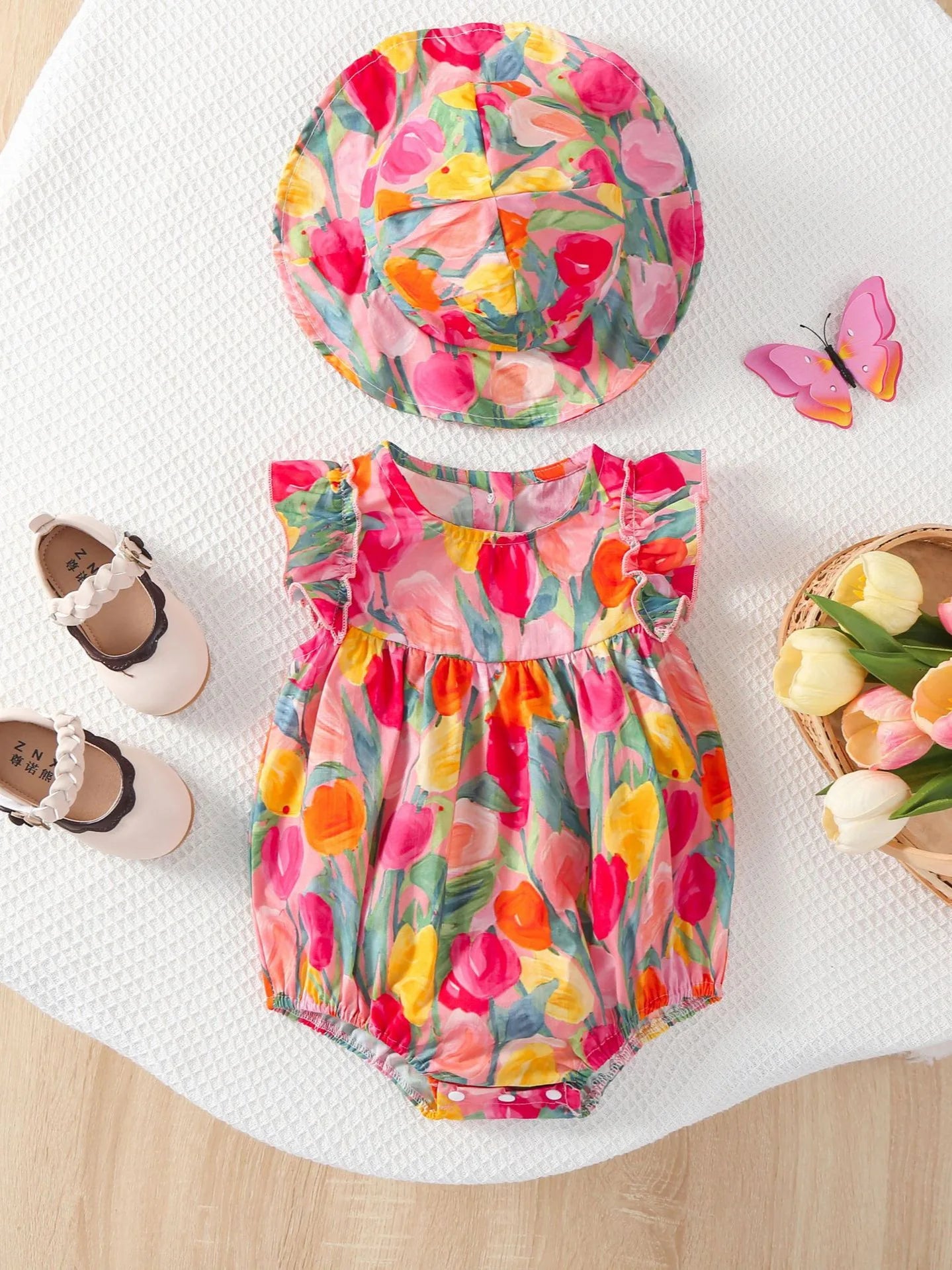 Newborn Romper Chinese Style Ink Painting Newborn Baby Girl Bodysuits +Hat Cotton Girls Jumpsuits Infants Onesie Outfits Clothes