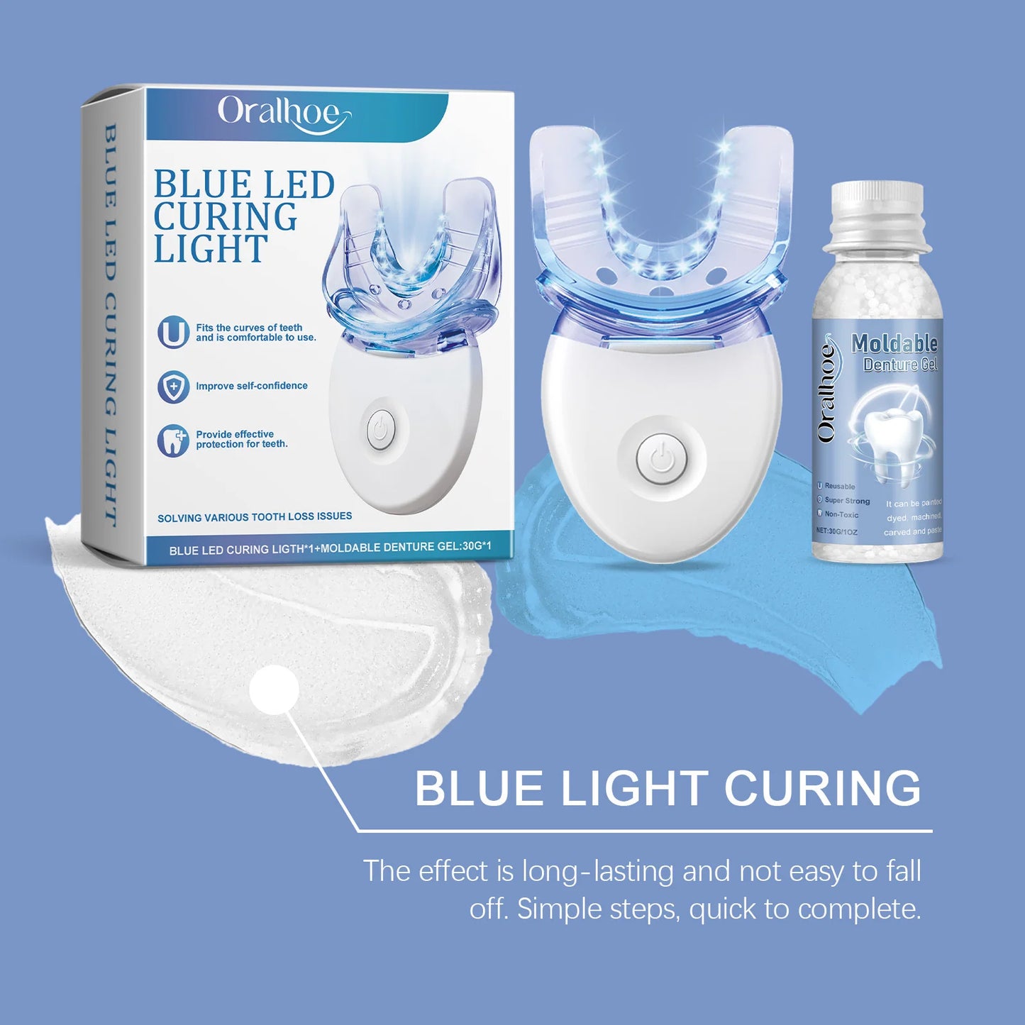 Teeth Whitening Kit Portable Teeth Cleansing Device Mild Tooth Filling Home Convenient Blue LED Curing Light Dental Repair Kit