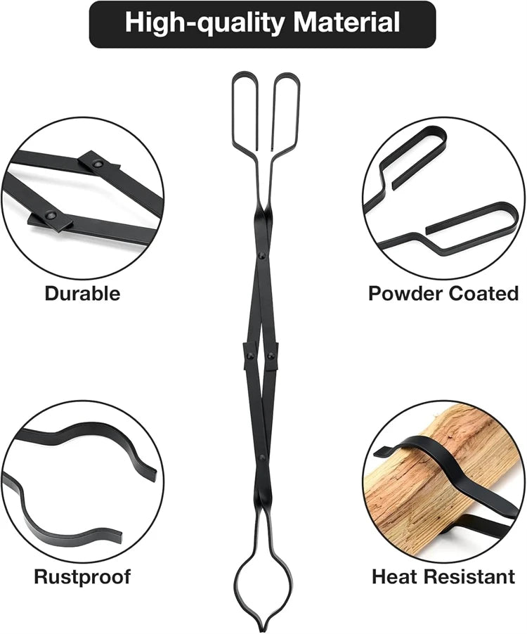 64cm Fireplace Tongs Heavy Duty Outdoor Campfire Firewood Tongs Long Log Grabber Fireplace Tongs Grill Camping Fire Pit Tool