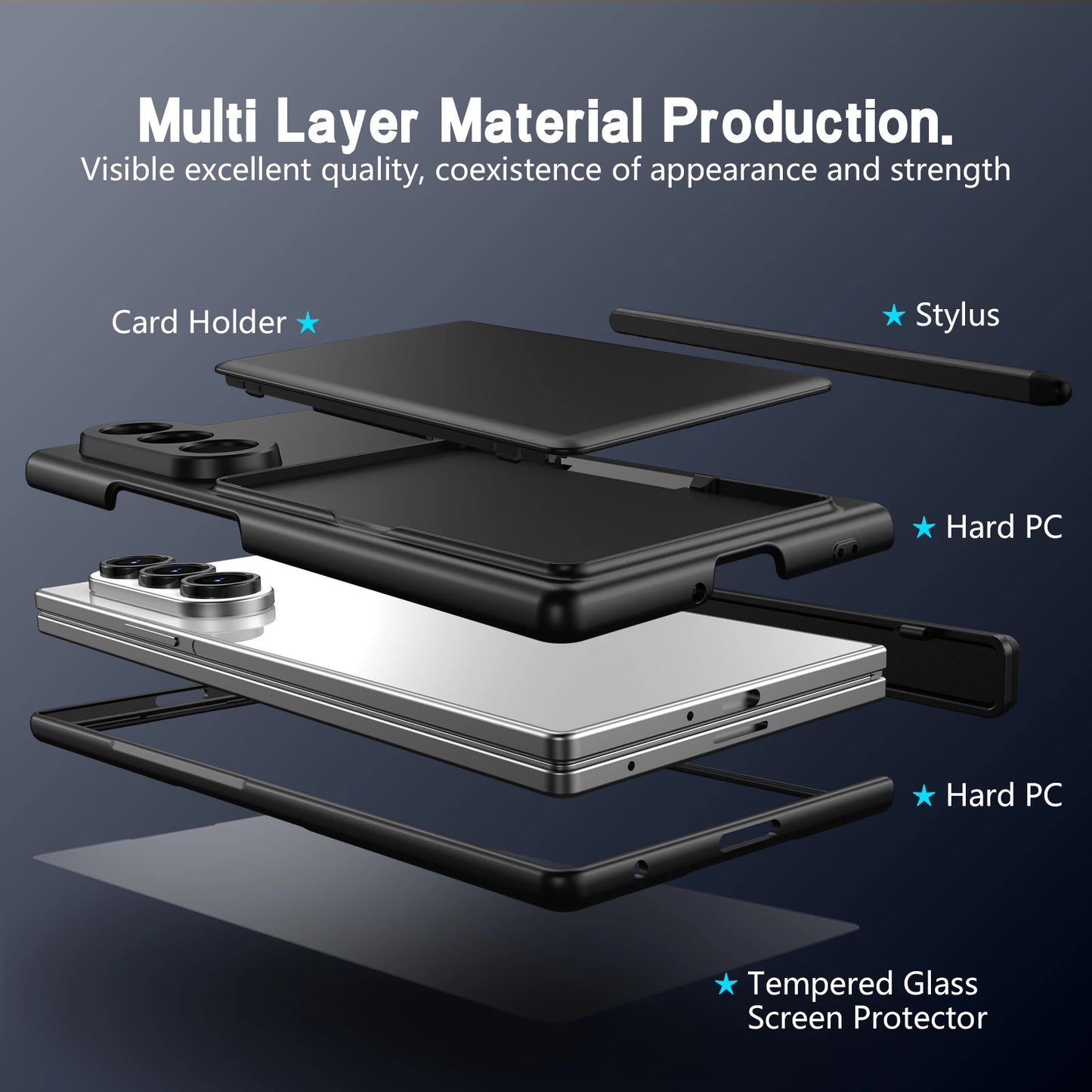 Case For Galaxy Z Fold 8 Ultra 7 6 Card Holder Wallet Kickstand Pen Slot Glass Screen Protector Hinge Shockproof Protective Case