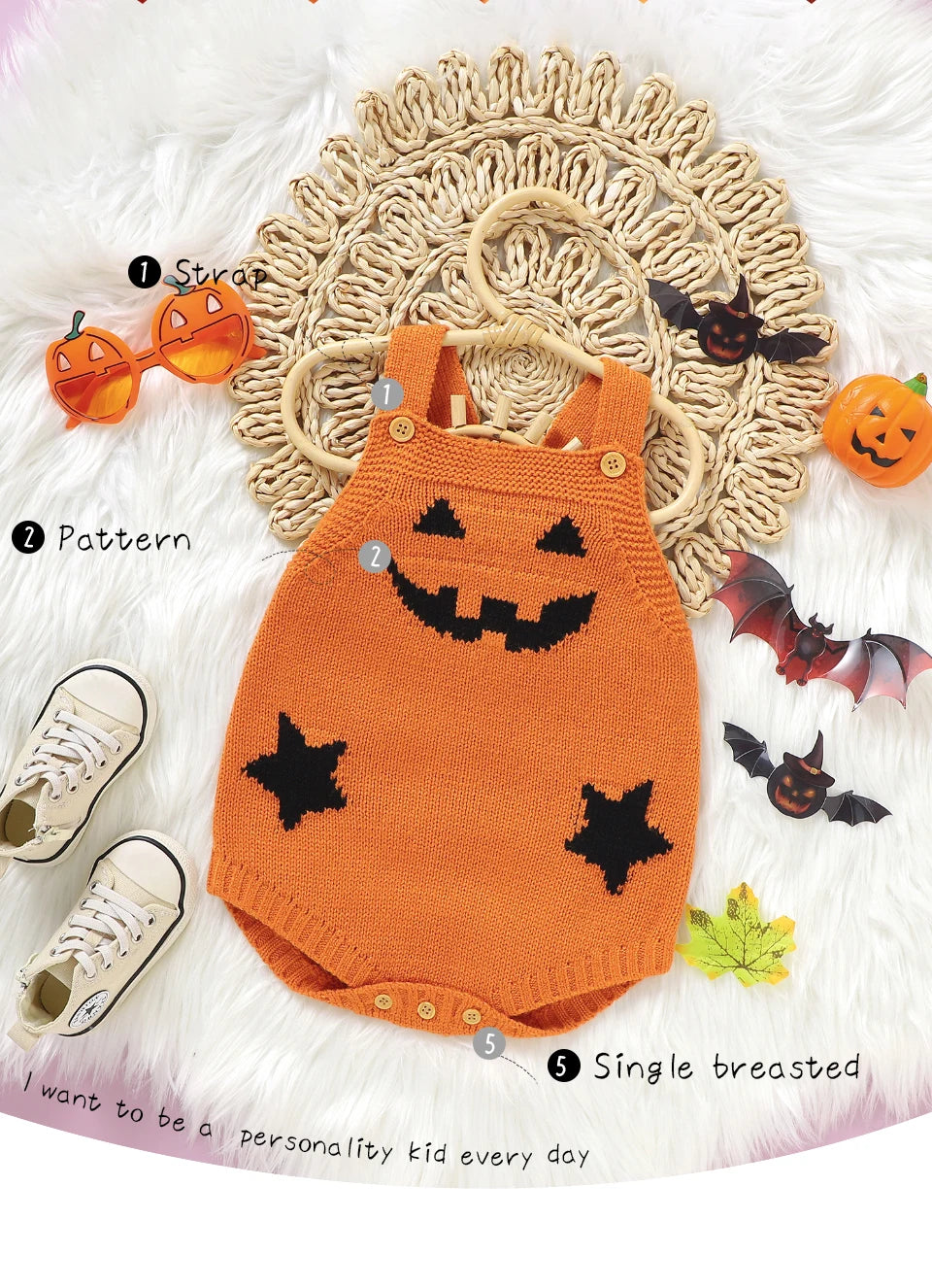 Baby Halloween Clothes Autumn Winter Casual Outwear Newborn Boys Girls Pumpkin Knitted Infant Kids Unisex Onesie Toddler Outfits