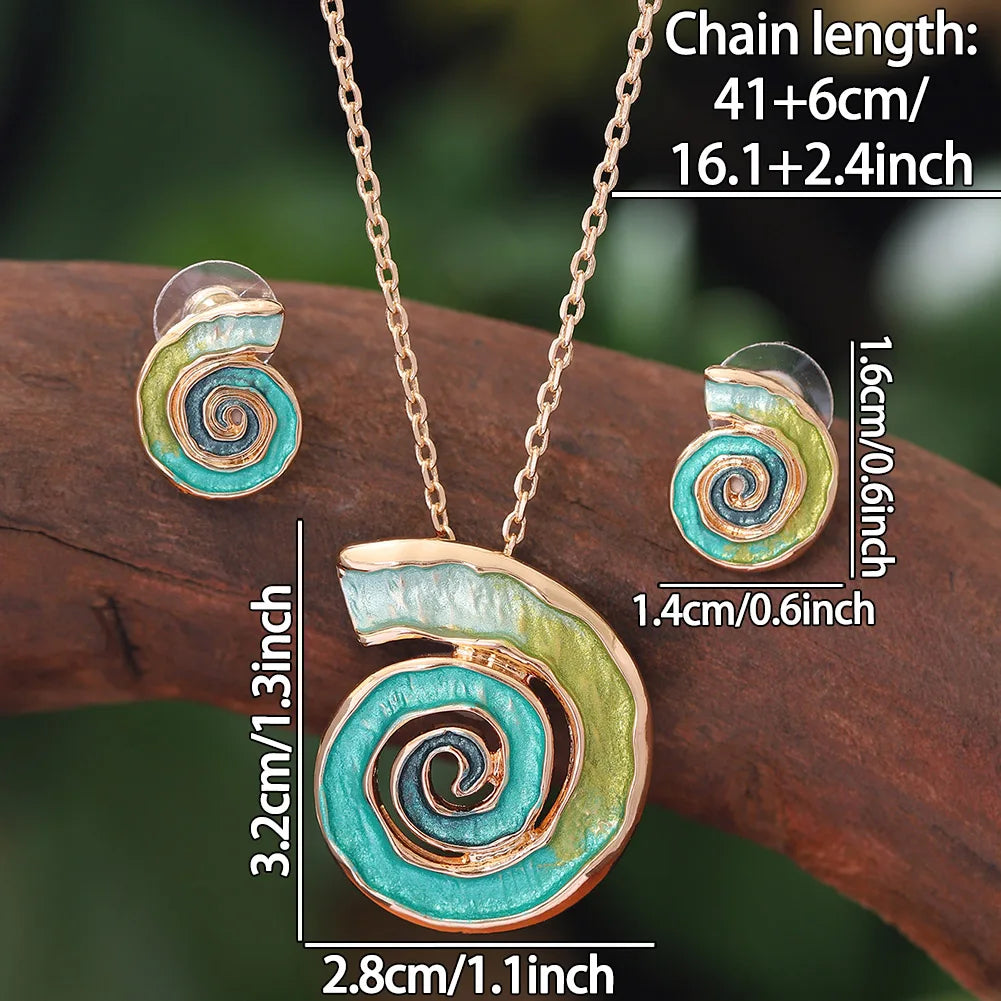 MeiceM Jewelry Set Bohemian Zinc Alloy Geometric Spiral Necklace And Earrings Set Elegant Temperament Jewelry Set For Women