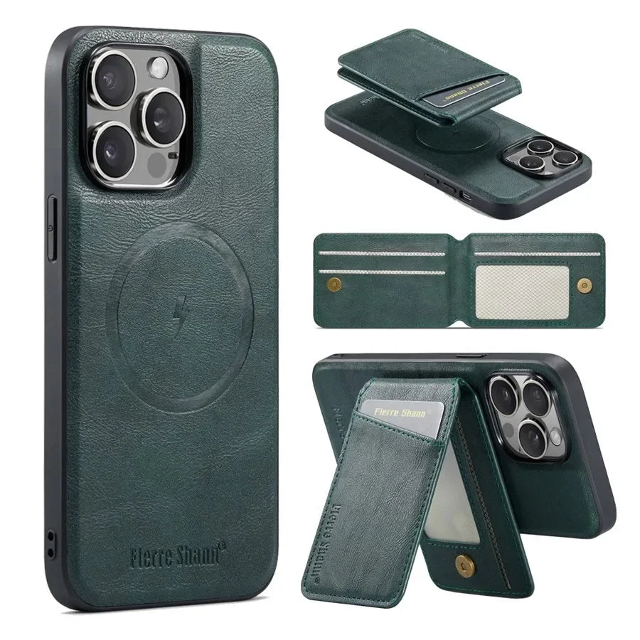 Magnetic Detachable Leather Wallet Phone Stand Case Wireless Charge Cover for iPhone  18 17Air 11 12 13 14 Plus 15 16 17 Pro Max