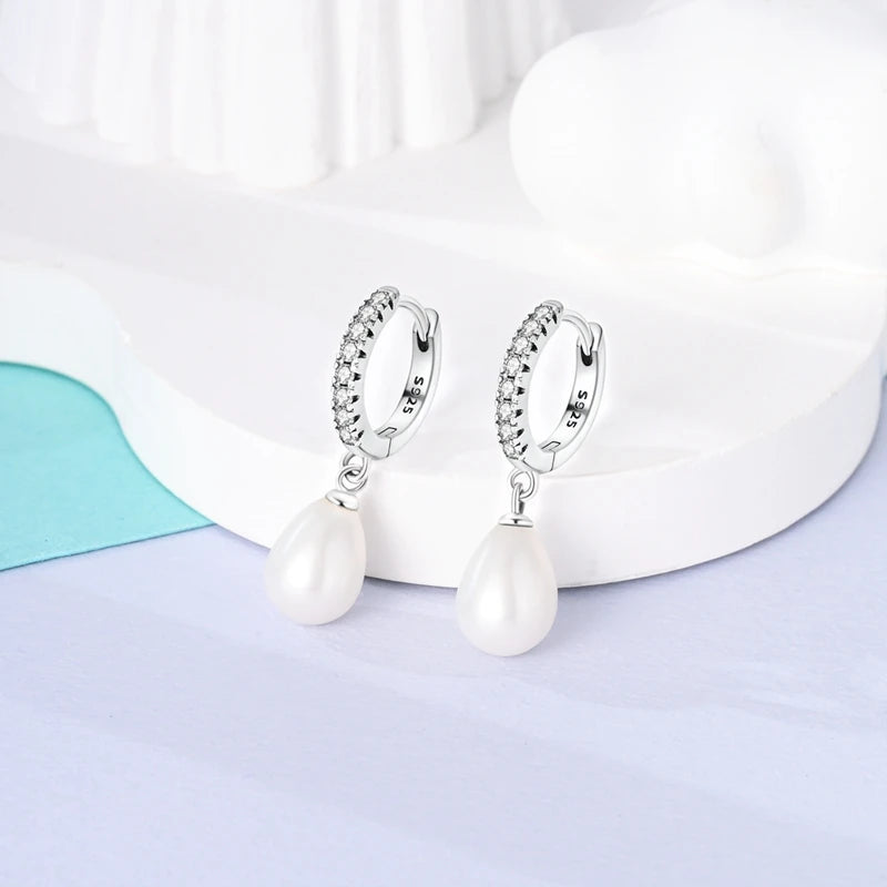 925 Sterling Silver Sparkling Drop Pearl Earrings Women Drop Earring For Anniversary Wedding Jewelry Gifts