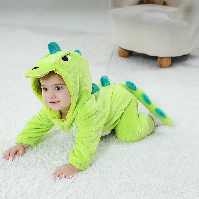 Halloween Baby Rompers Kigurumis Lovely Dinosaur Cartoon Pajamas Clothes Infant Boys Girls Baby Onesie Romper Newborn Hooded